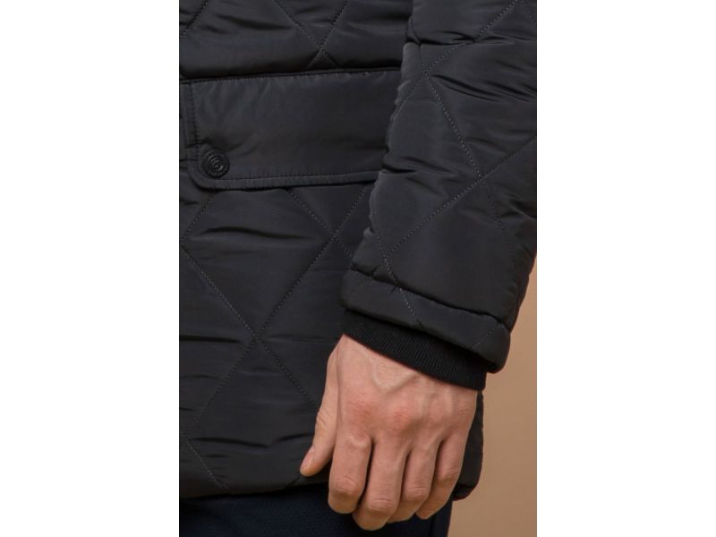 Графитовая мужская куртка с манжетами зимняя модель 44842, фото 7