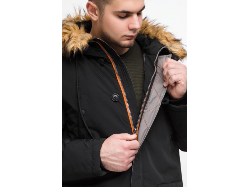 Черная молодежная мужская парка с опушкой зимняя модель 25520, фото 10