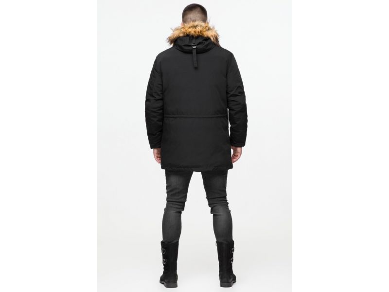 Черная молодежная мужская парка с опушкой зимняя модель 25520, фото 7