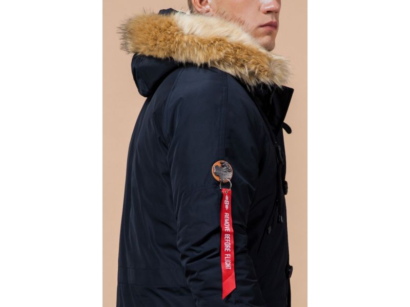 Зимняя парка синего цвета мужская модель 1673, фото 8