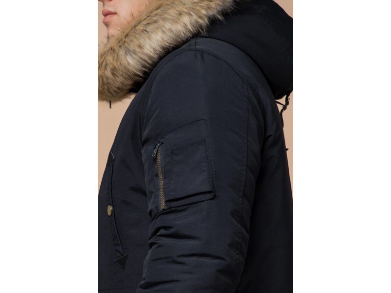 Зимняя парка черно-синяя мужская прямого силуэта модель 91127, фото 8