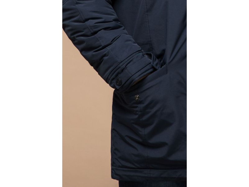 Темно-синяя парка мужская зимняя с ветрозащитной планкой модель 2694, фото 7