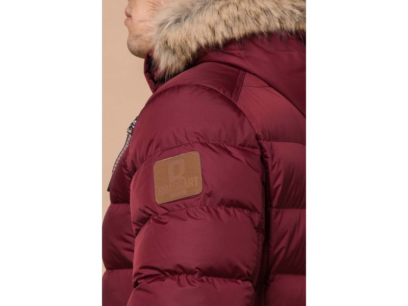 Бордовая зимняя куртка с меховой опушкой мужская модель 16115, фото 8