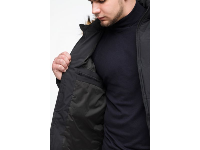 Черная зимняя молодежная мужская куртка с опушкой модель 25550, фото 9