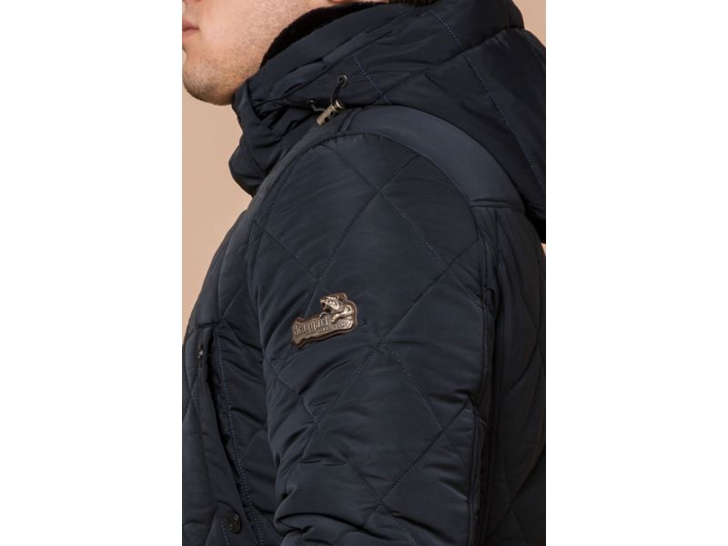 Темно-синяя мужская куртка оригинального дизайна зимняя модель 44842, фото 8