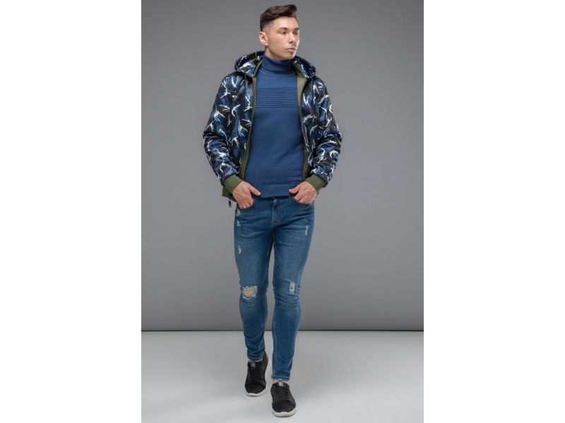 Бомбер двусторонний мужской молодежный осенне-весенний цвета хаки модель 32898, фото 8