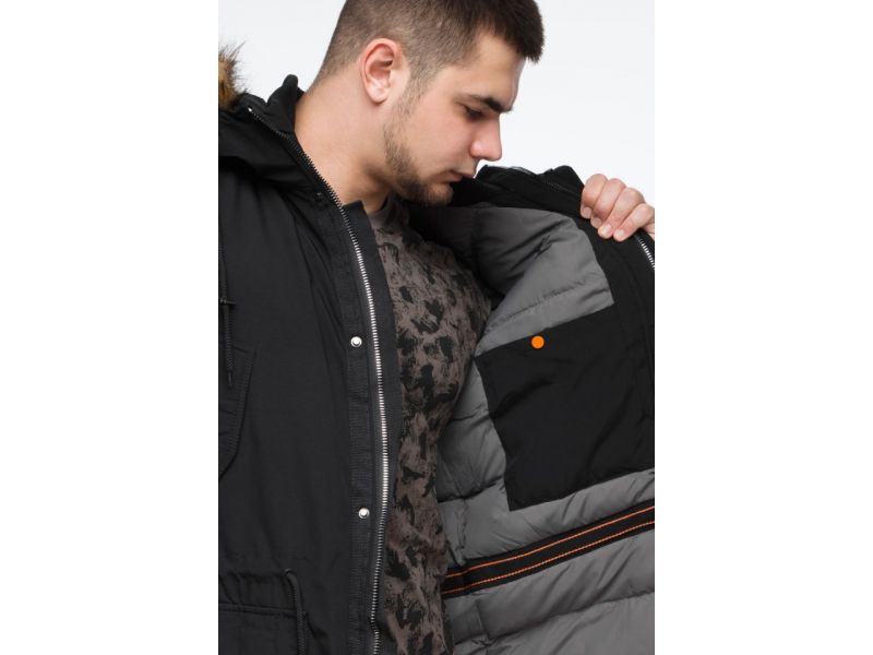 Черная мужская молодежная парка зимняя с опушкой модель 25690, фото 9