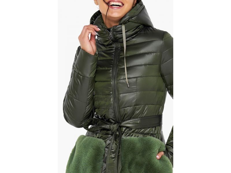 Воздуховик женский осенне-весенний длинный цвет темный хаки модель 31845, фото 7