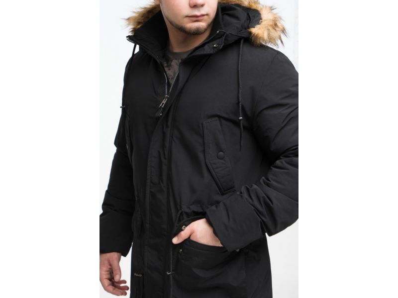 Черная мужская молодежная парка зимняя с опушкой модель 25690, фото 8