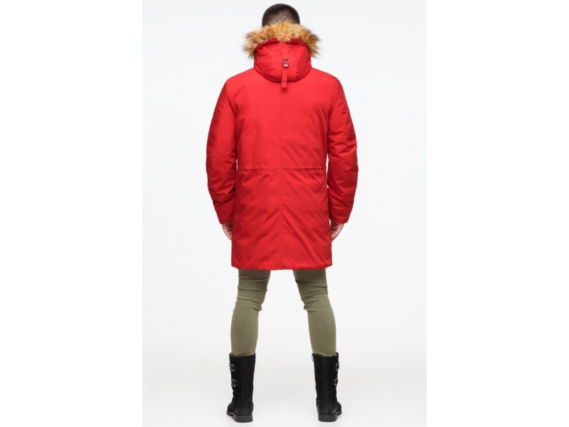 Молодежная мужская красная зимняя парка с карманами модель 25690, фото 7