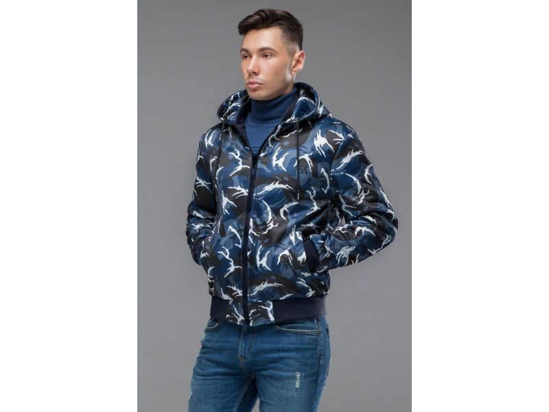 Темно-синий двусторонний бомбер осенне-весенний мужской молодежный модель 32898, фото 8