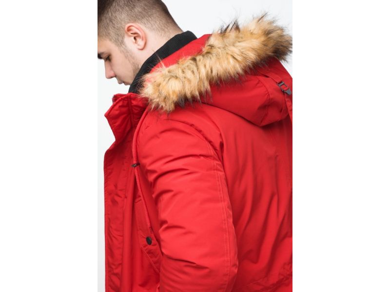 Молодежная мужская красная зимняя парка с карманами модель 25690, фото 10