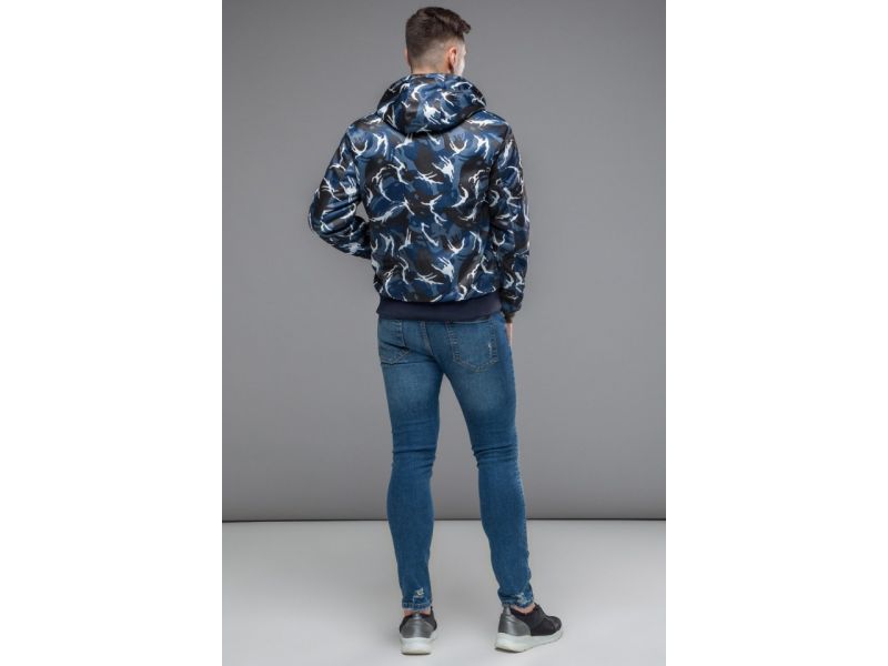 Темно-синий двусторонний бомбер осенне-весенний мужской молодежный модель 32898, фото 9