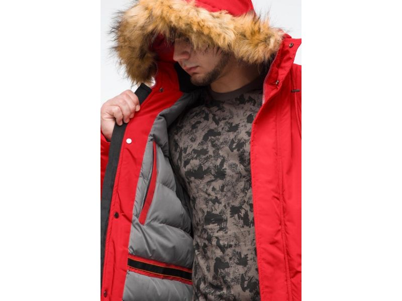 Молодежная мужская красная зимняя парка с карманами модель 25690, фото 9