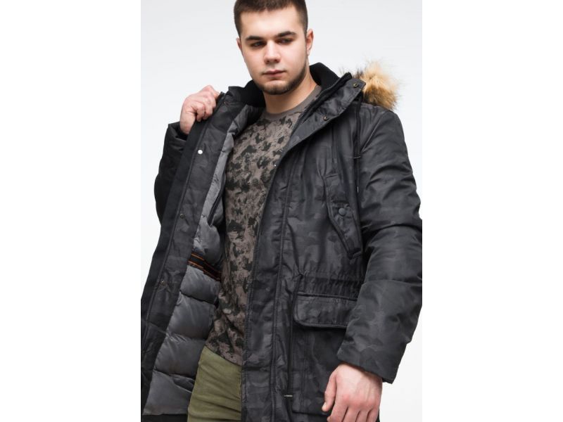 Молодежная мужская черная парка дизайнерская зимняя модель 25500, фото 10