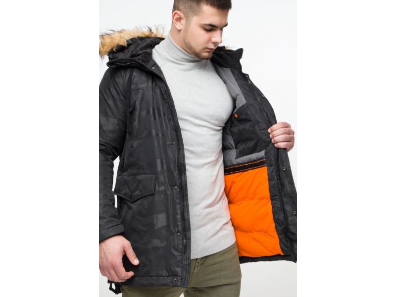 Черная молодежная мужская дизайнерская парка зимняя модель 25620, фото 10