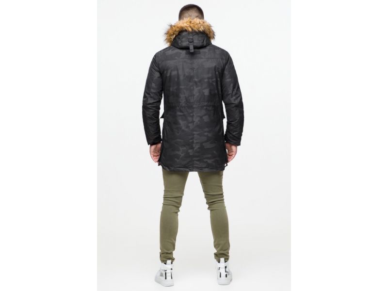 Черная молодежная мужская дизайнерская парка зимняя модель 25620, фото 7