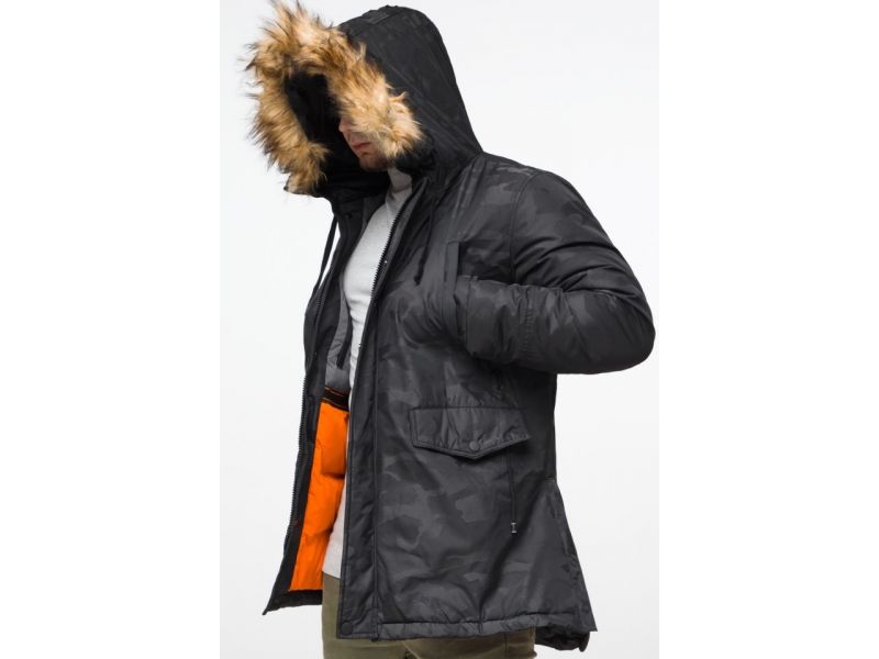 Черная молодежная мужская дизайнерская парка зимняя модель 25620, фото 9