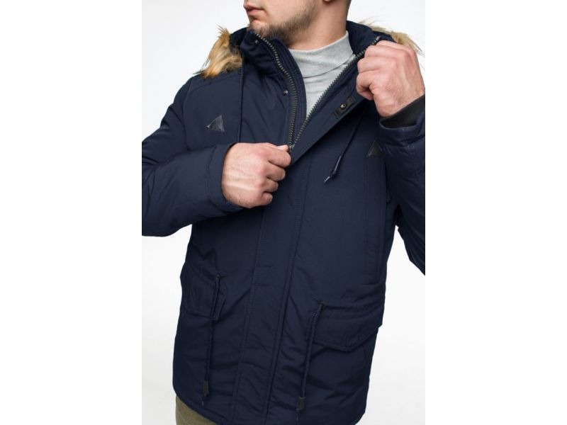 Синяя мужская молодежная парка зимняя с капюшоном модель 25770, фото 9