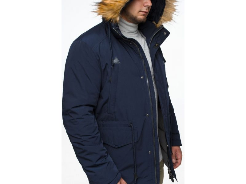 Синяя мужская молодежная парка зимняя с капюшоном модель 25770, фото 10