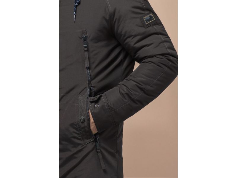 Парка коричневая мужская с прорезными карманами зимняя модель 3587, фото 7