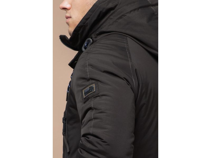 Парка коричневая мужская с прорезными карманами зимняя модель 3587, фото 8