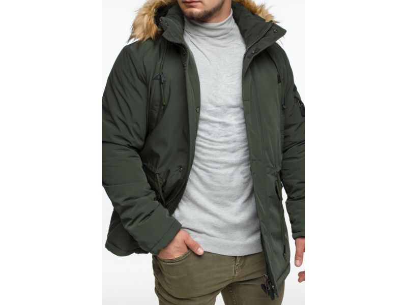Темно-зеленая мужская молодежная зимняя парка на кнопках модель 25770, фото 9