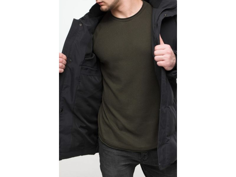 Короткая мужская молодежная куртка зимняя черного цвета модель 25280, фото 9