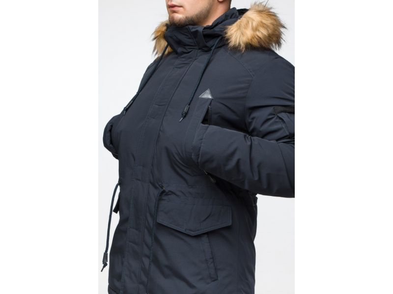 Теплая молодежная мужская парка темно-синяя на зиму модель 25770, фото 8