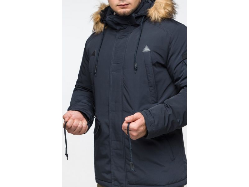 Теплая молодежная мужская парка темно-синяя на зиму модель 25770, фото 9