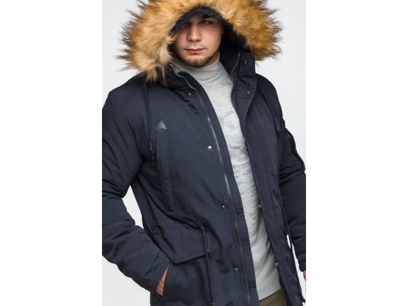 Теплая молодежная мужская парка темно-синяя на зиму модель 25770, фото 10