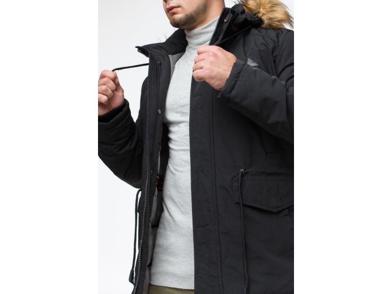Черная парка мужская молодежная зимняя модель 25770, фото 9