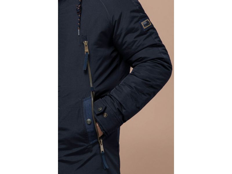 Темно-синяя мужская парка на зиму модель 3587, фото 7