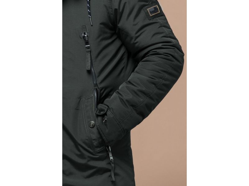 Парка мужская стандартной длины зимняя цвета хаки модель 3587, фото 7