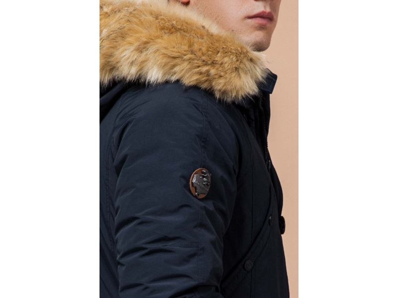 Темно-синяя мужская зимняя парка с меховой опушкой модель 3986, фото 8