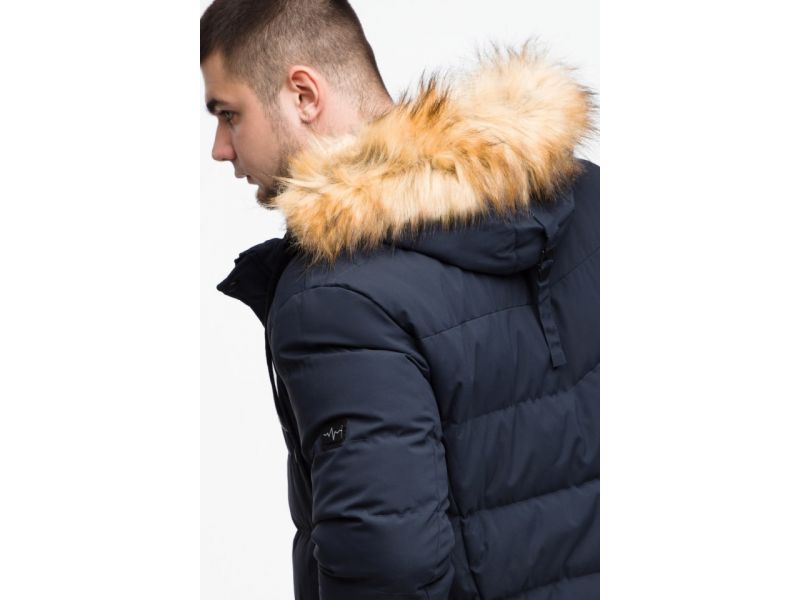 Темно-синяя молодежная мужская куртка зимняя с опушкой модель 25370, фото 10