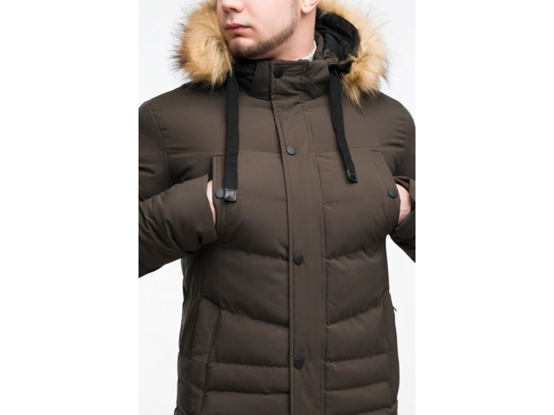 Зимняя мужская молодежная куртка цвета кофе модель 25370, фото 8