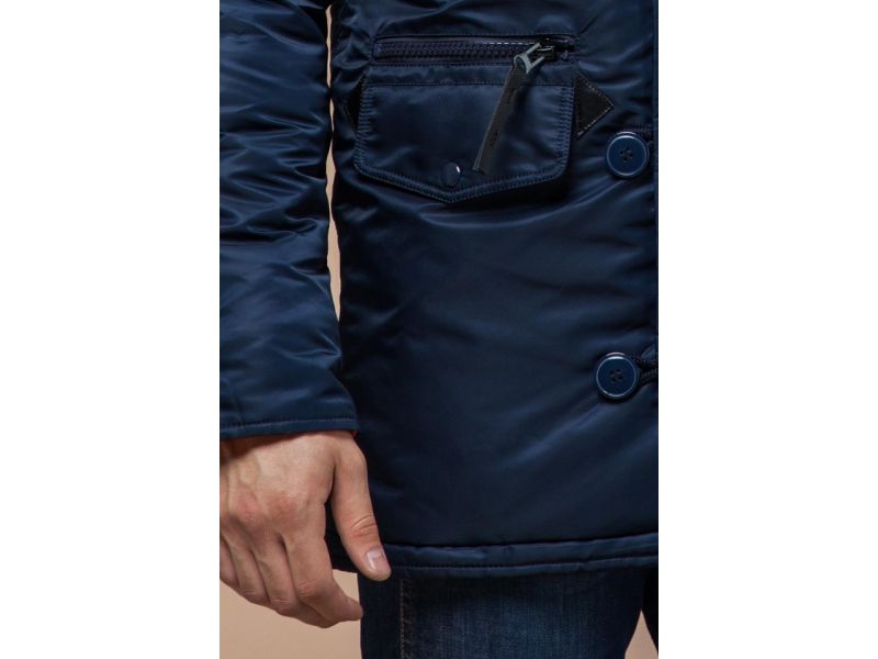 Зимняя темно-синяя парка мужская с яркой подкладкой модель 4137, фото 7