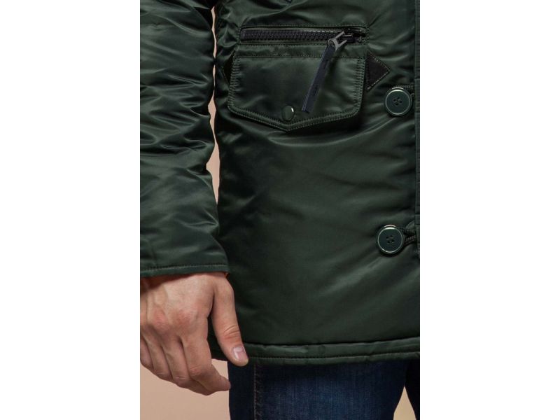 Мужская парка прямого силуэта зимняя цвета хаки модель 4137, фото 7