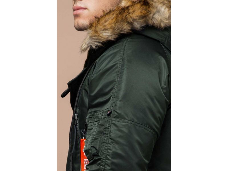 Мужская парка прямого силуэта зимняя цвета хаки модель 4137, фото 8