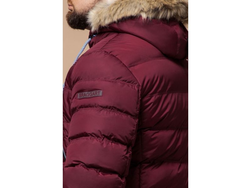 Мужская модная куртка на зиму бордовая модель 21226, фото 8