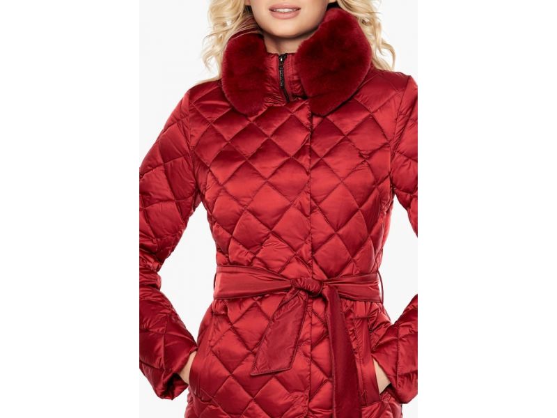 Женский теплый воздуховик рубинового цвета на зиму модель 31030, фото 7