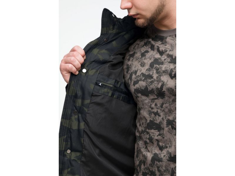 Темно-зеленая мужская молодежная куртка дизайнерская на зиму модель 25140, фото 9