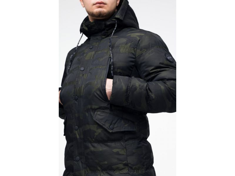 Темно-зеленая мужская молодежная куртка дизайнерская на зиму модель 25140, фото 8