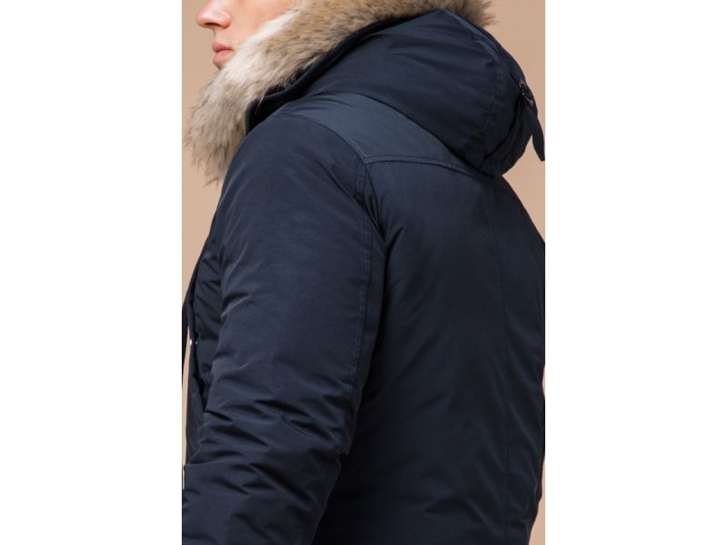 Синяя парка мужская зимняя с карманами модель 15231, фото 7