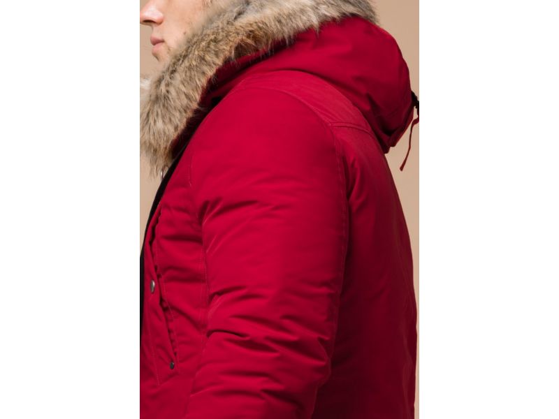 Красная мужская парка с опушкой зимняя модель 15231, фото 7