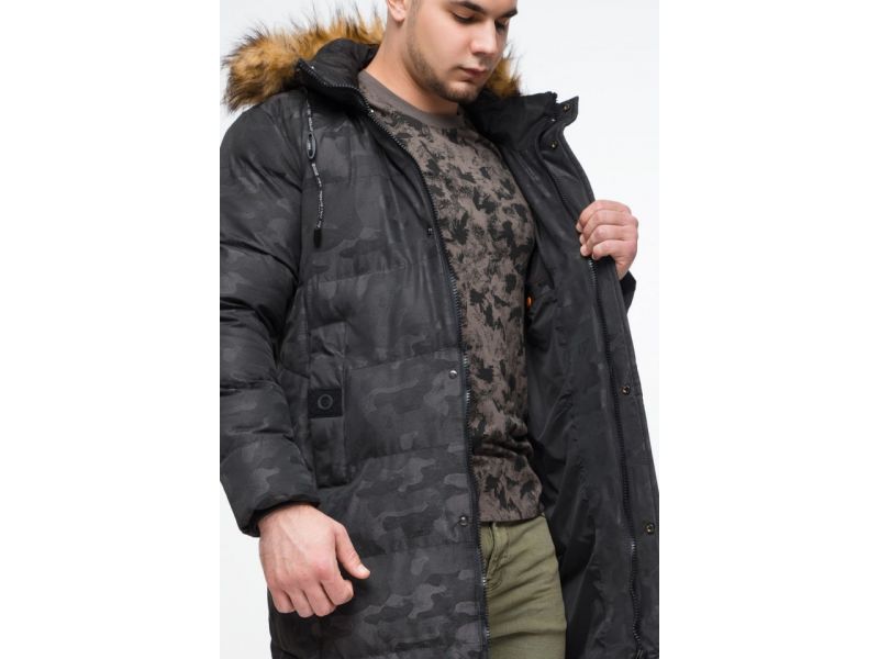 Куртка мужская молодежная черная зимняя с ветрозащитной планкой модель 25390, фото 10