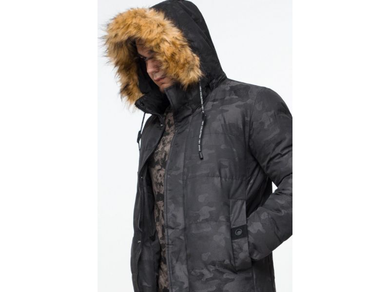 Куртка мужская молодежная черная зимняя с ветрозащитной планкой модель 25390, фото 8