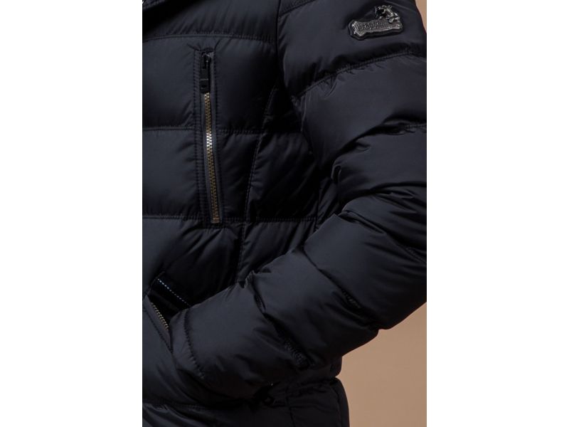 Зимняя куртка темно-синяя качественная мужская модель 31042, фото 8