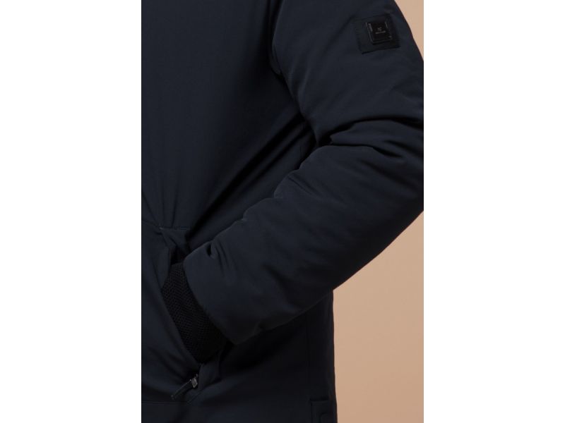 Графитовая мужская парка с ветрозащитной планкой зимняя модель 9255, фото 7